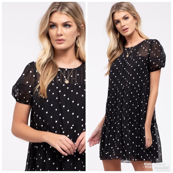 ❤️LAST 1! Swiss Dot Puff Sleeve Back Button Dress - Picture 2 of 6